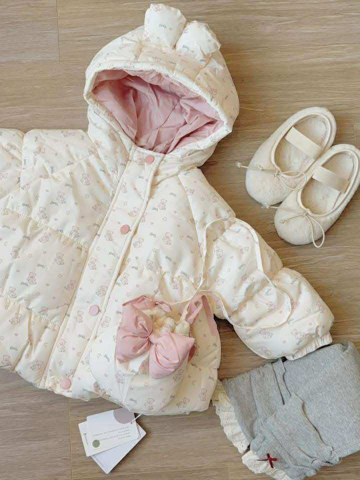 (M172) Áo khoác phao tai thỏ kèm túi nơ