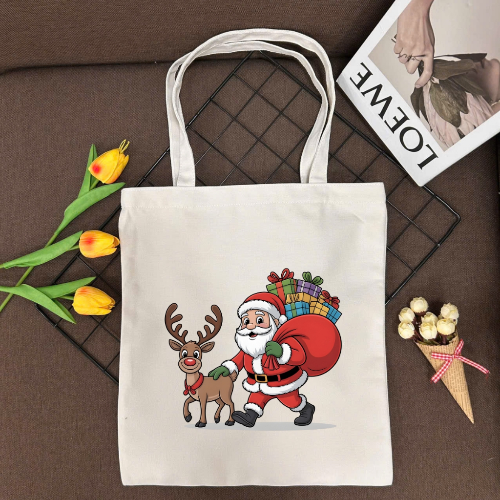 Túi tote vải canvas hình người tuyết, ông già Noel có khóa kéo và ngăn phụ WE TEE - WTU05_thumbnail_21
