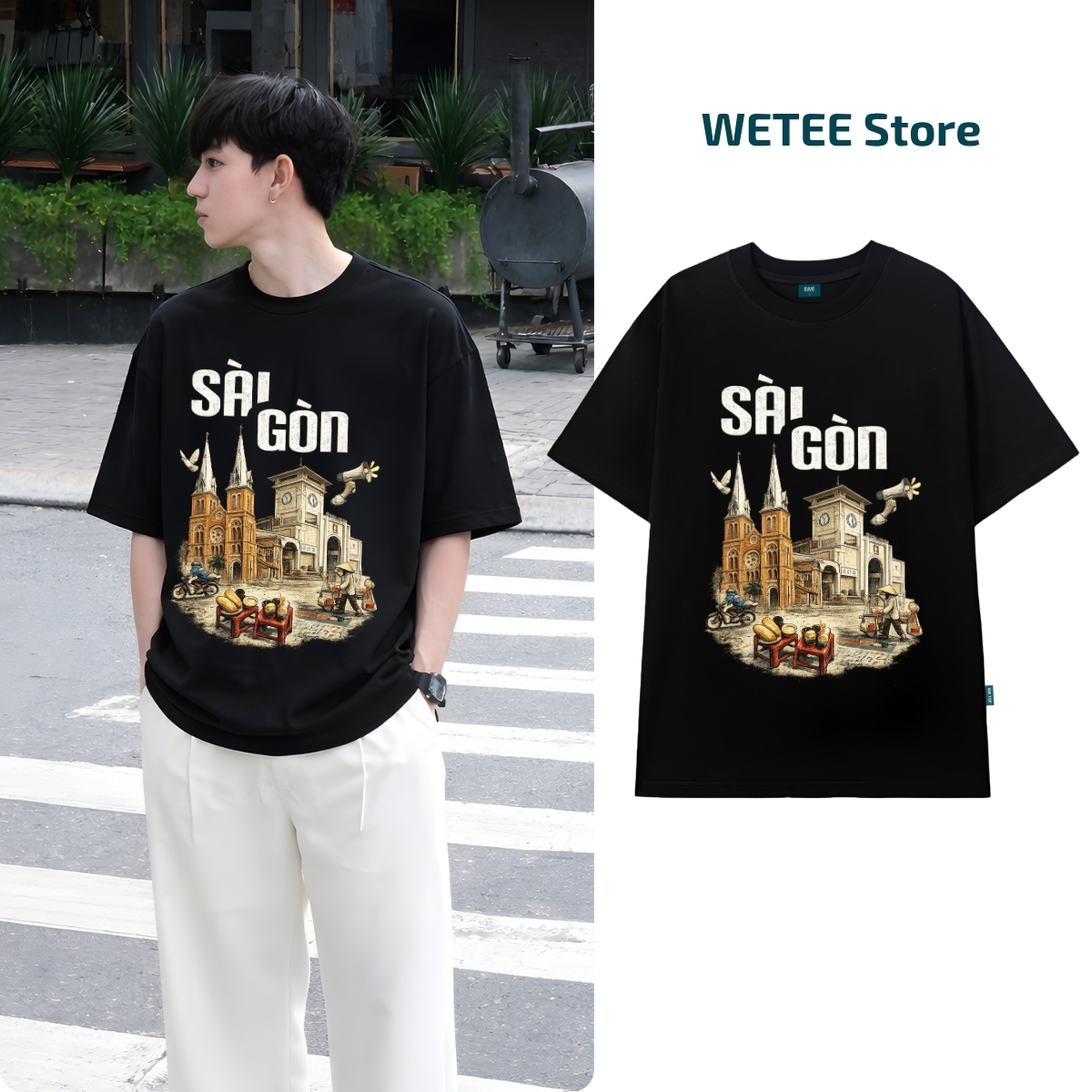 Áo thun unisex UX30-1181 địa điểm nổi tiếng SÀI GÒN dáng oversized local brand WETEE