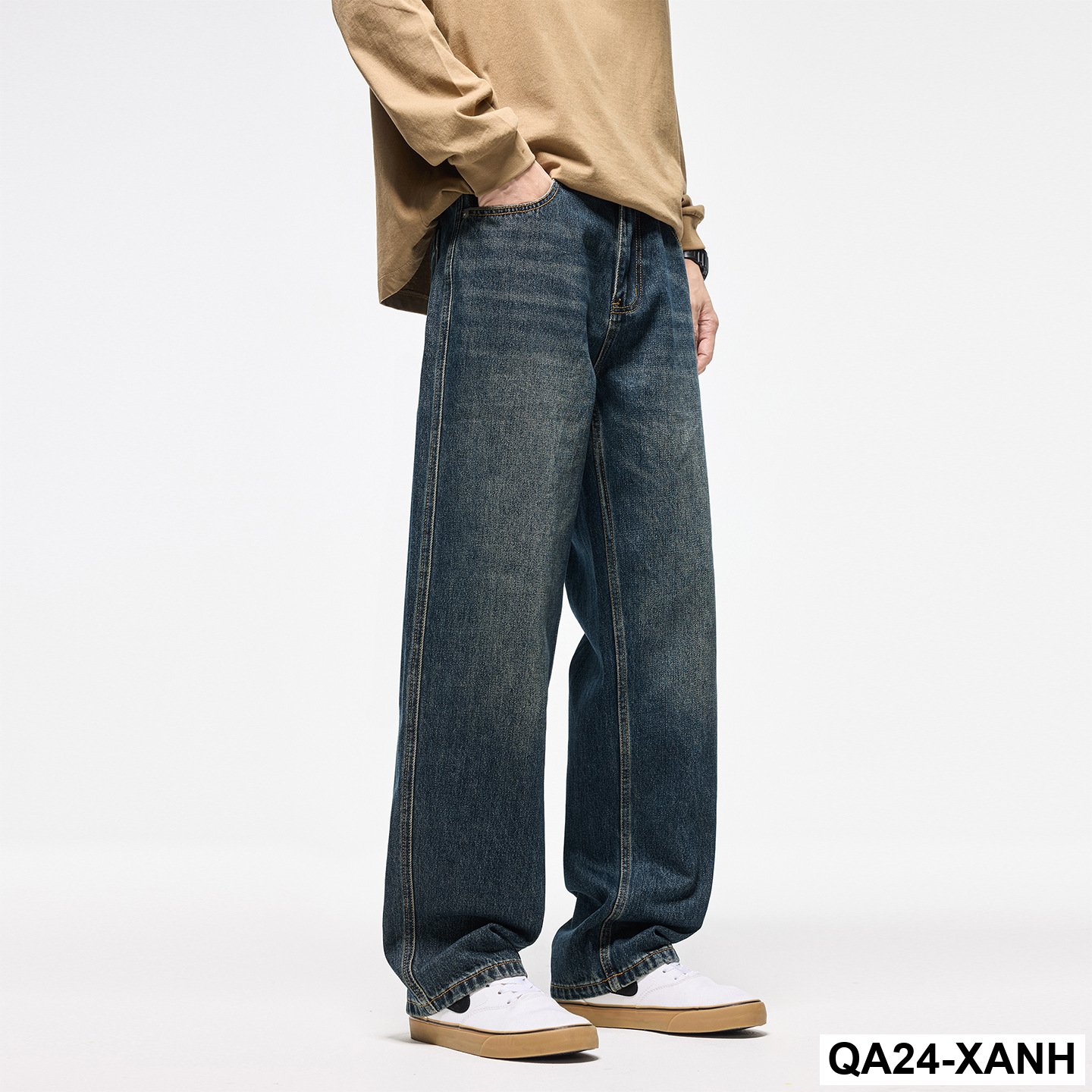 quần jeans ống rộng phong cách retro cho namcleanfitMàn lỏng lẻo2025Quần ống đứng thương hiệu thời trang Mỹ mới mùa thu_thumbnail_4