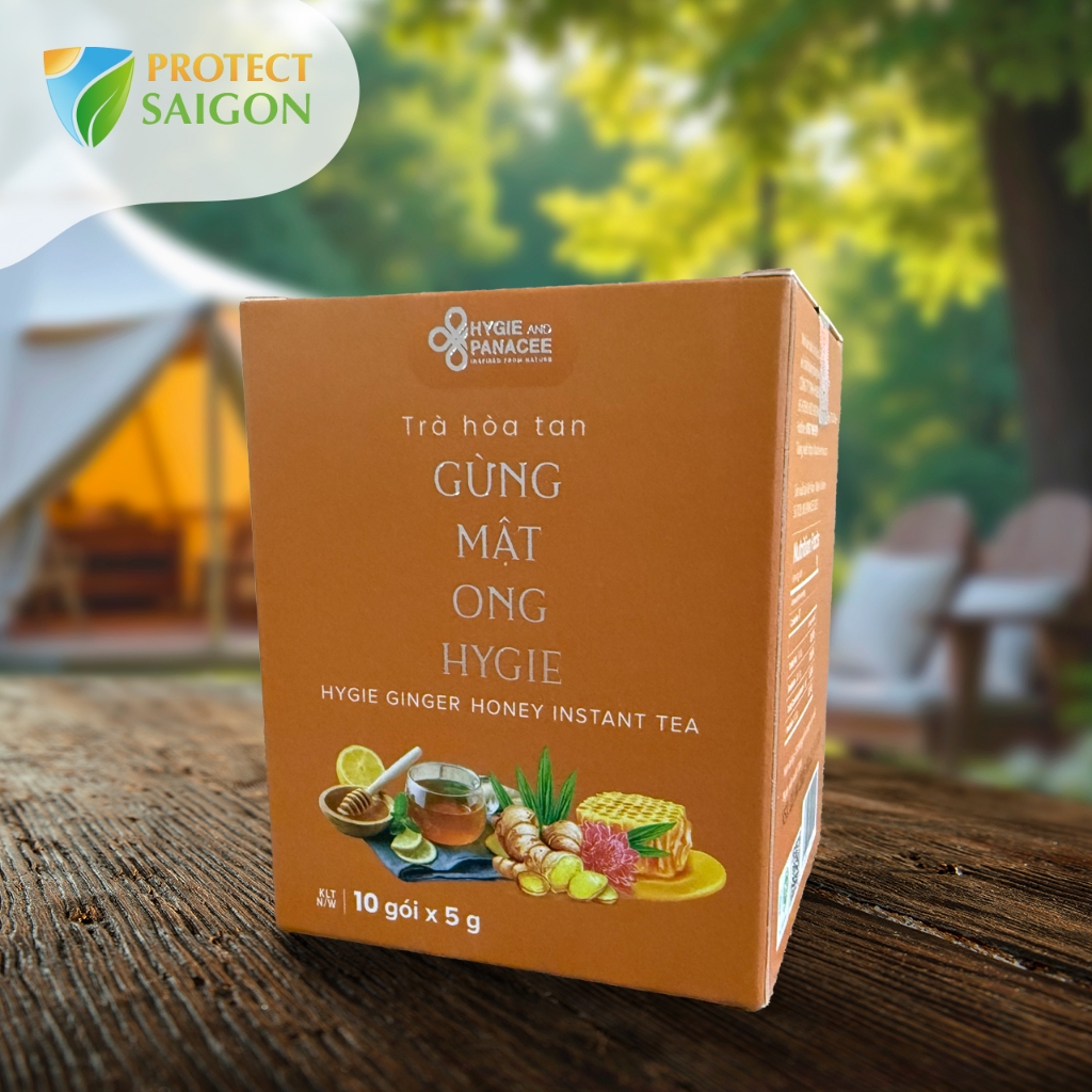 Trà cắm trại với gừng và mật ong hòa tan Hygie - Hộp 10 gói x 5g