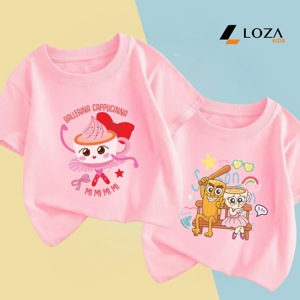 Áo thun cộc tay bé gái hình Tung Tung Tung Sahur, Ballerina Cappuccina - Loza Kids CA010