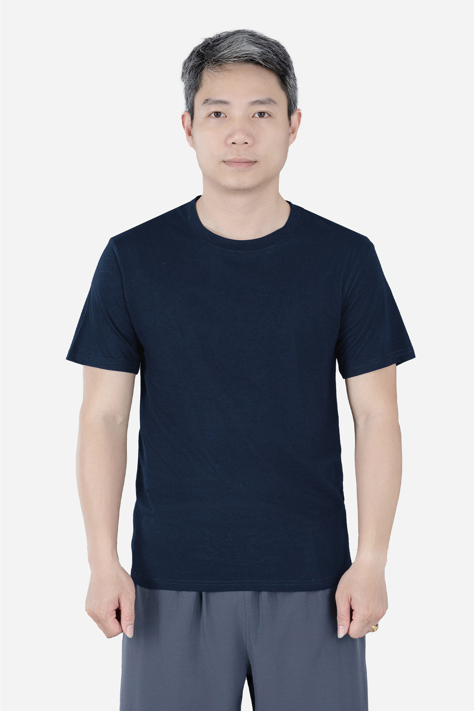 Áo Phông Cổ Tròn Nam Trung Niên ANCHI Chất Liệu Cotton Co Giãn Màu Xanh Than