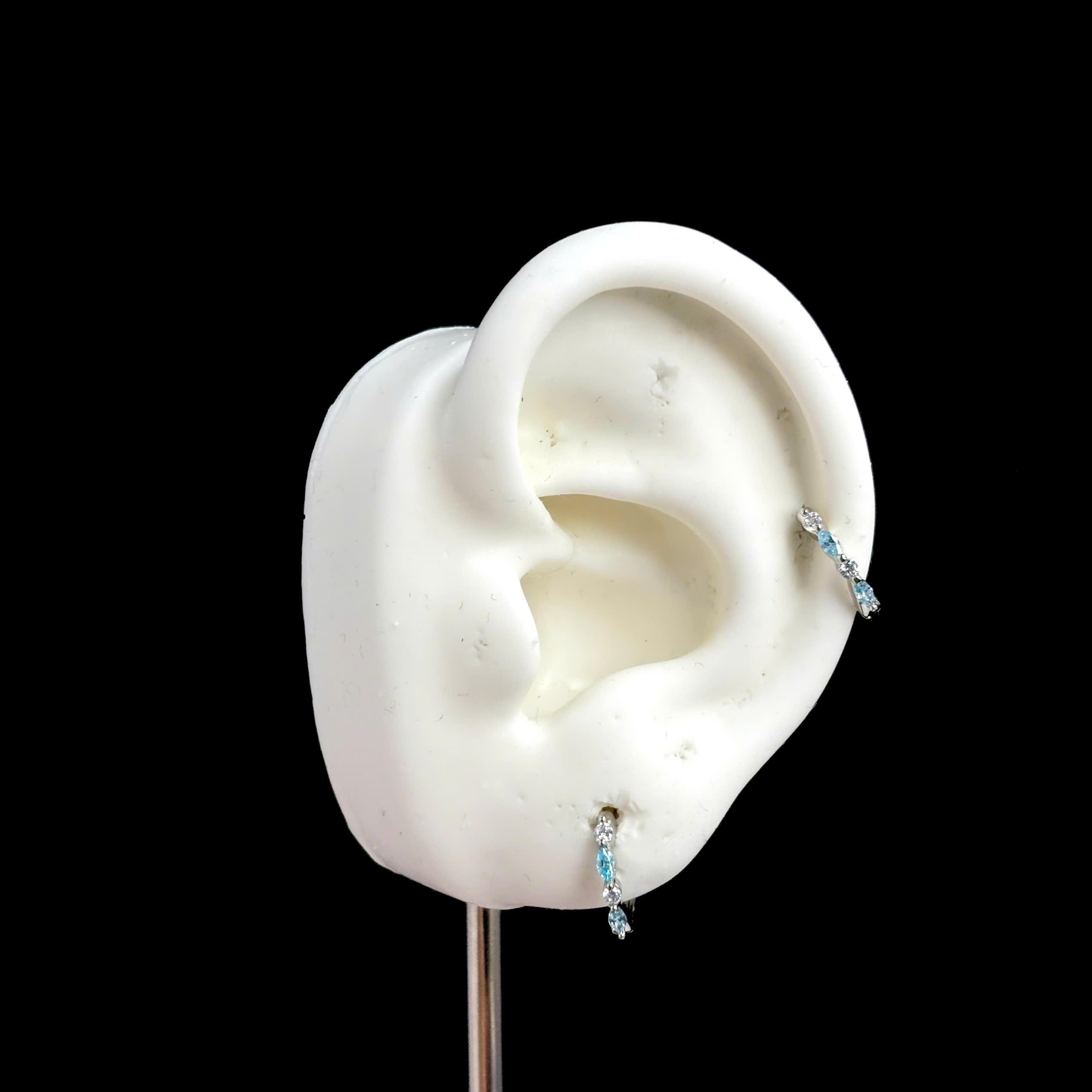 Khuyên vòng kiểu đá xanh trắng hợp kim s8