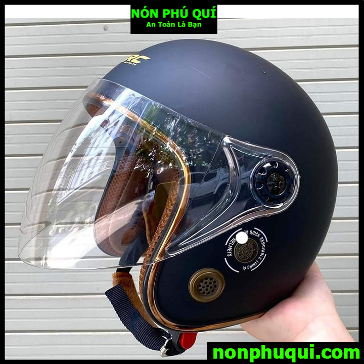 Nón bảo hiểm 3/4 kính dài thông gió nhiều màu đẹp MH01 - Đen