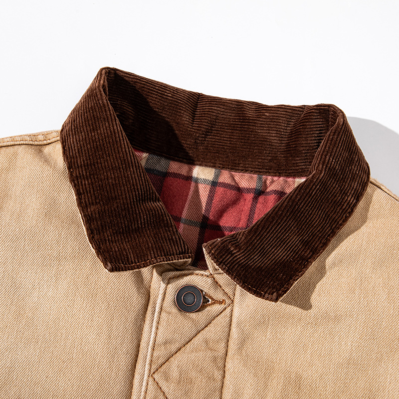 RRL Áo khoác Storm loạt giặt bẩn nhuộm sợi đảo bông ấm áp kẻ sọc áo khoác bông denim_thumbnail_5