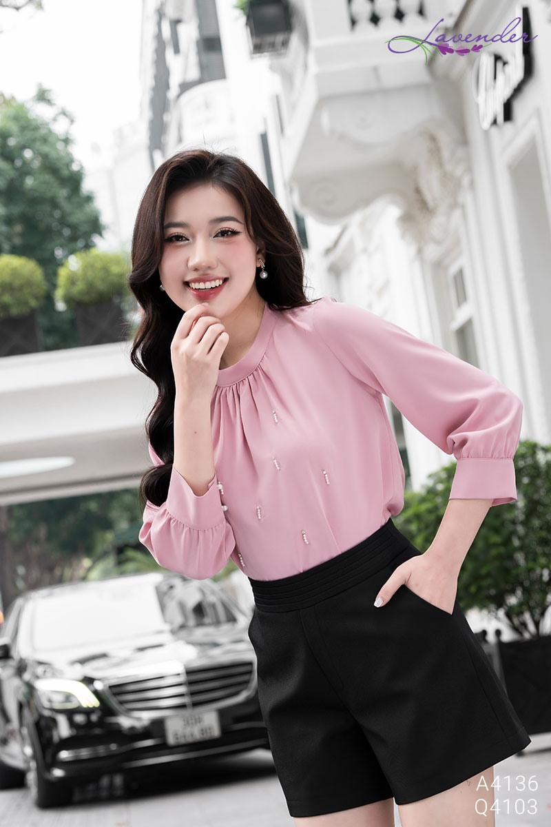 Sơ mi cổ trụ đính đá tay lỡ dài A4136_thumbnail_1