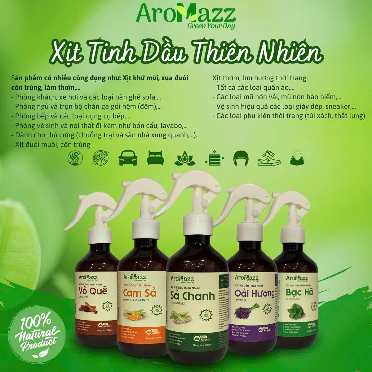 Set 2 Bình Xịt Tinh Dầu Thiên Nhiên