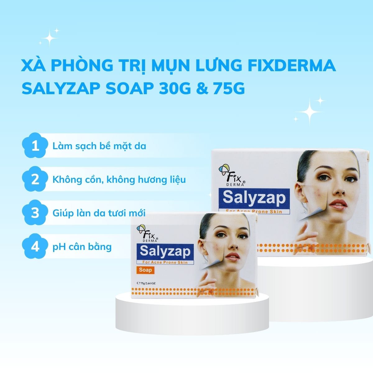 Công Dụng Xà phòng trị mụn lưng Fixderma Salyzap Soap 30g & 75g - Giúp Giảm Mụn và Làm Sạch Da