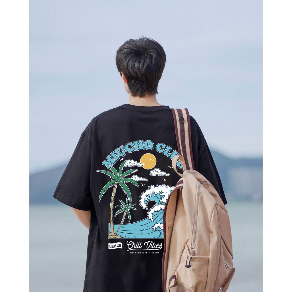 Áo phông nam mùa hè đi biển form rộng nhiều màu ATD1034 Miucho Man tay ngắn cổ tròn in mix_thumbnail_2