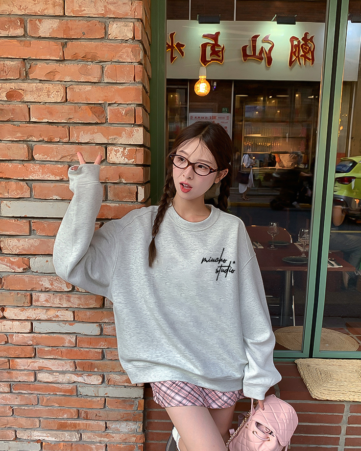 Áo sweater nữ form boxy 1914 Miucho cổ tròn vải nỉ bông 350 GSM dày dặn in basic_thumbnail_3