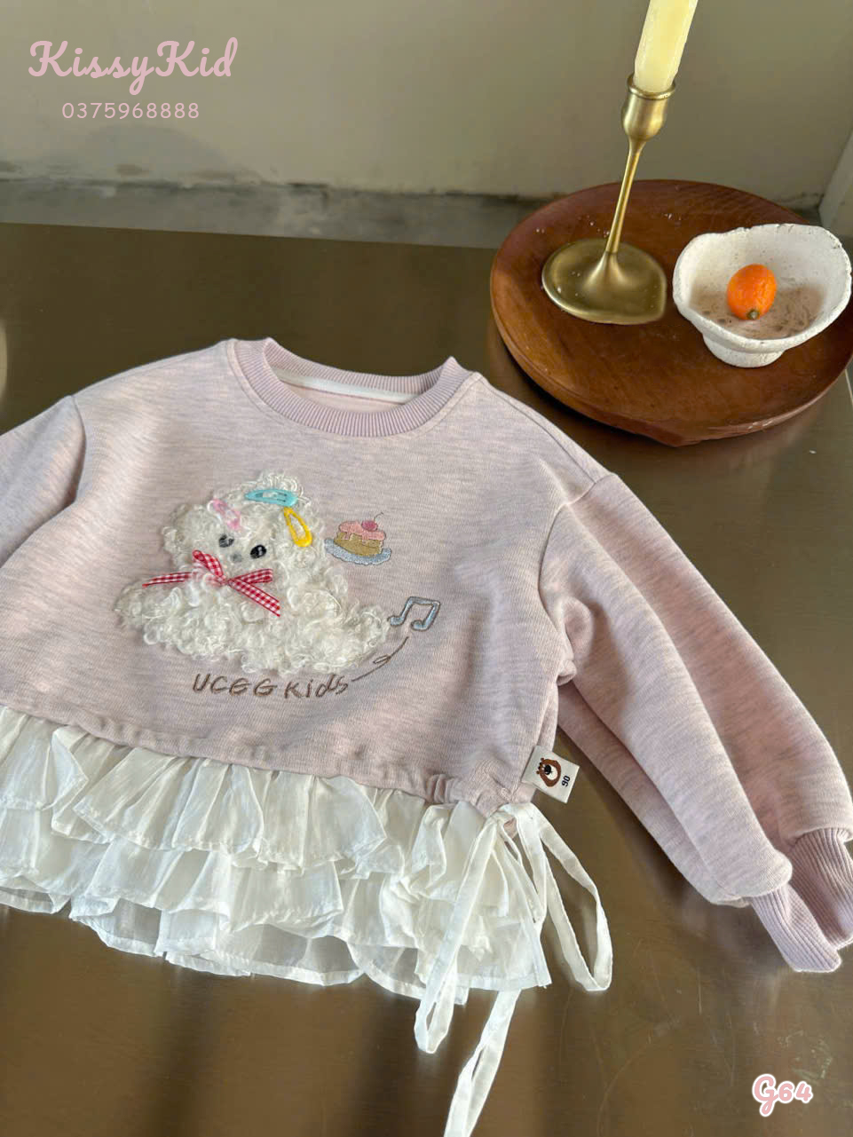 (G64) Áo nỉ hồng liền voan hoạ tiết chú cún bông Ucee Heyduck_thumbnail_0