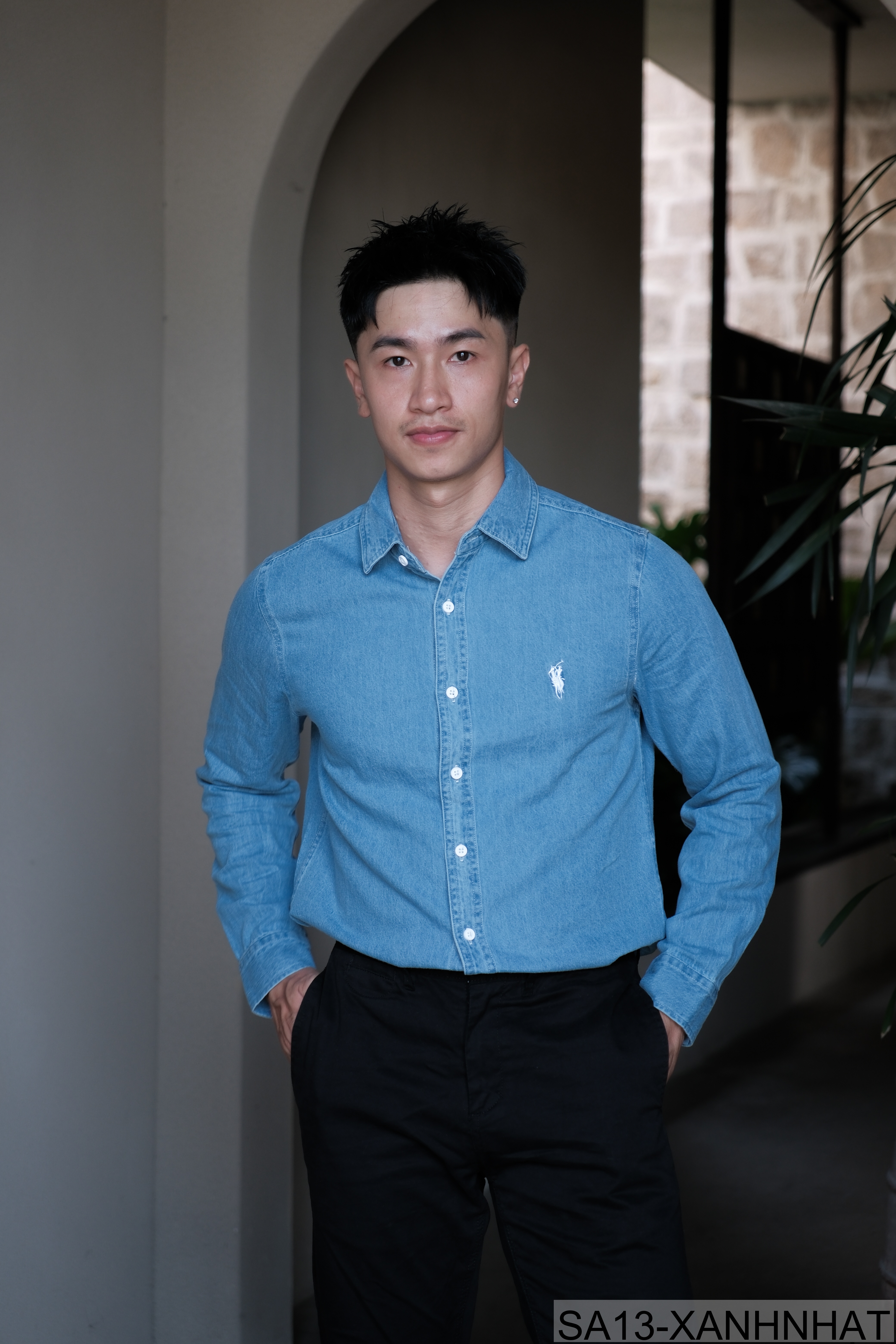 SA13 - Áo sơ mi nam dài tay phong cách Nhật, chất cotton mềm, form rộng thoải mái, 3 màu xanh nhạt/xanh đậm/đen_thumbnail_3