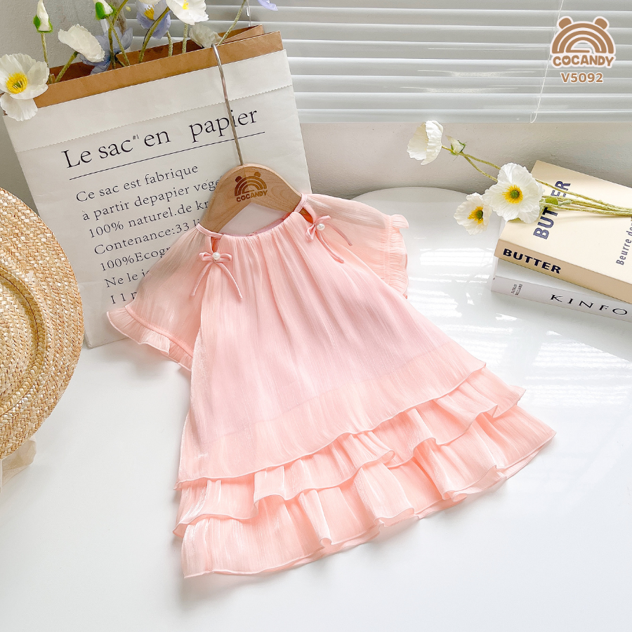 Váy cộc tơ HỒNG vai đính ngọc