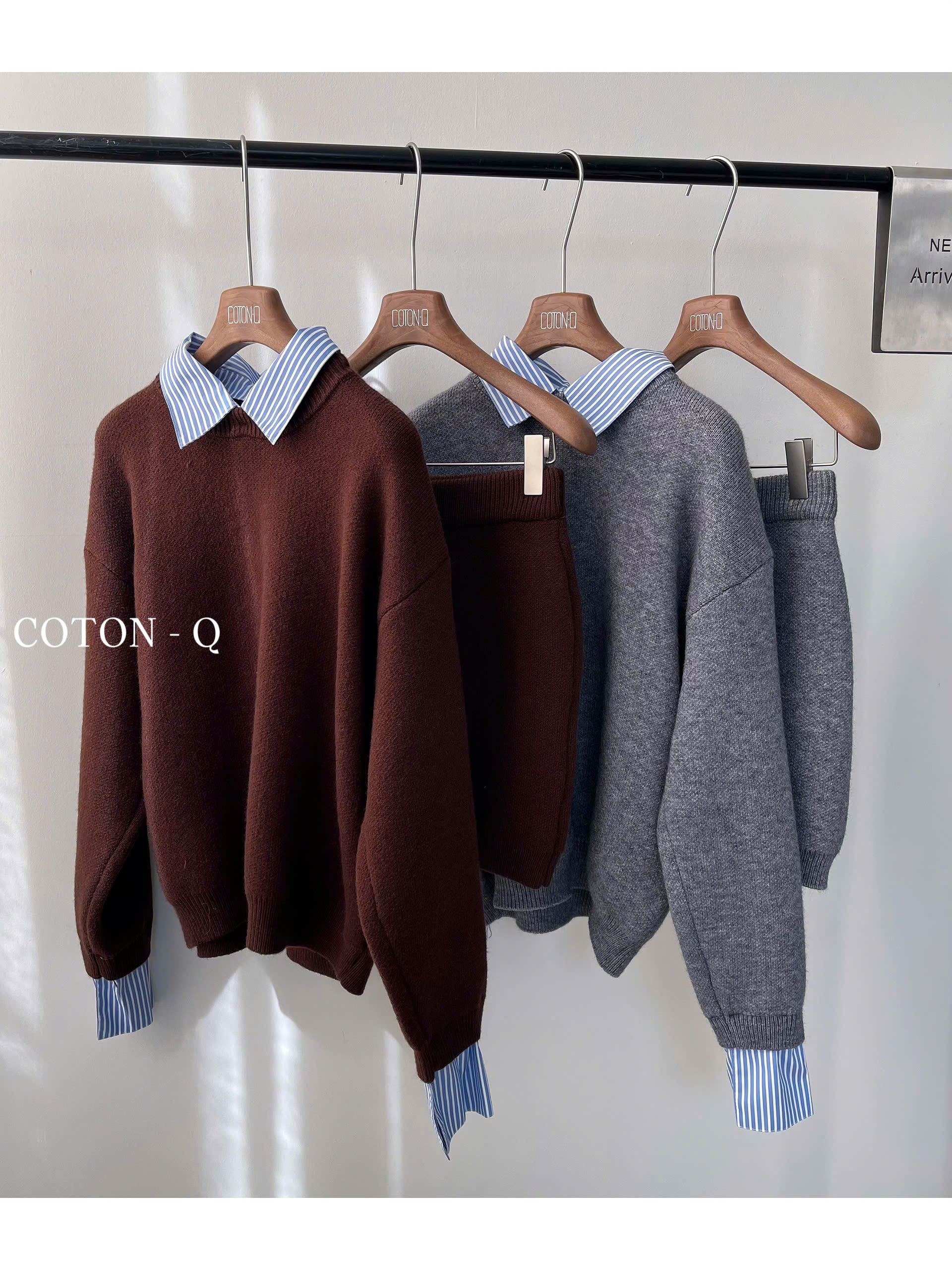 HJ168 Set áo + chân váy ngắn len ( NÂU )