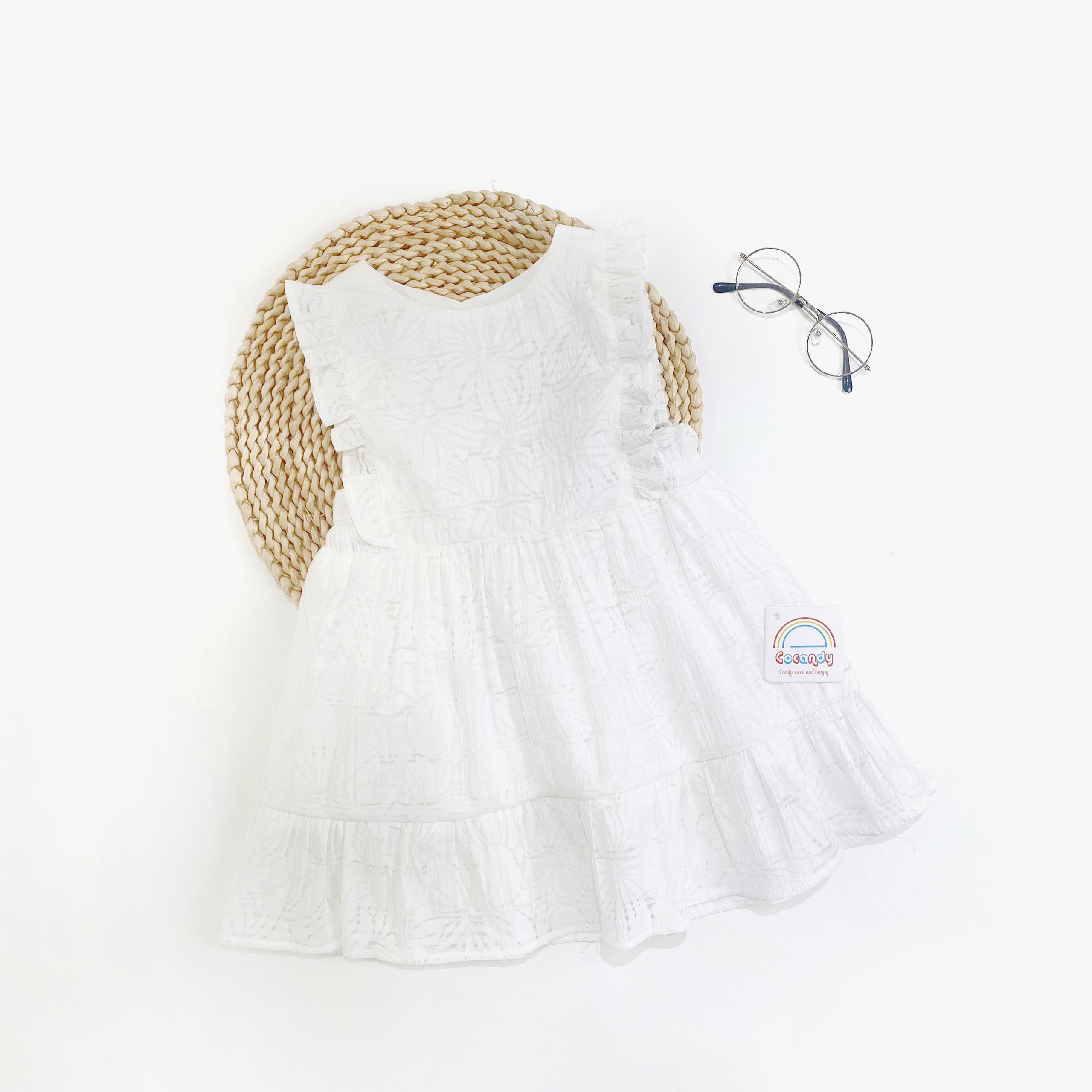 Váy sát nách TRẮNG họa tiết hoa chìm