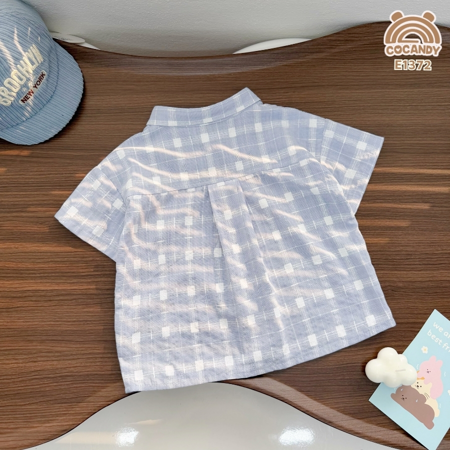 Áo cộc sơ mi caro XANH DƯƠNG phối túi ngực kiểu_thumbnail_2