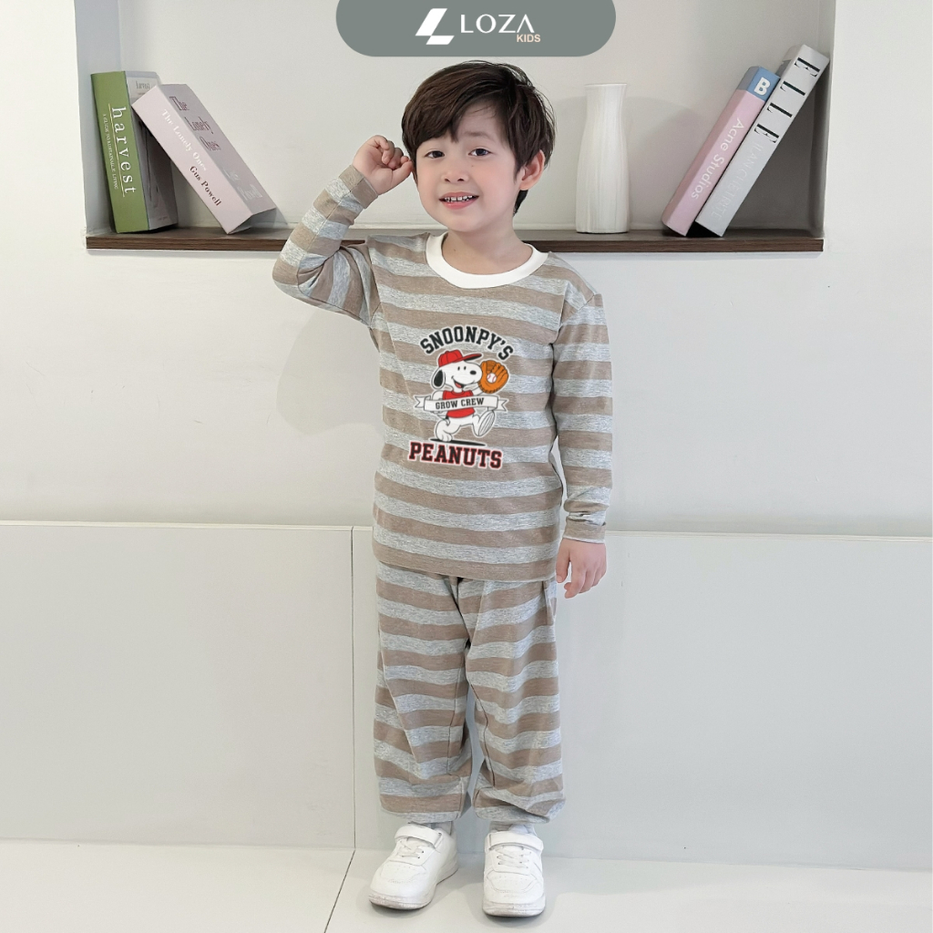 Bộ Thu - Đông kẻ bé trai in hình Snoopy Peanuts - Loza Kids TK551_thumbnail_7