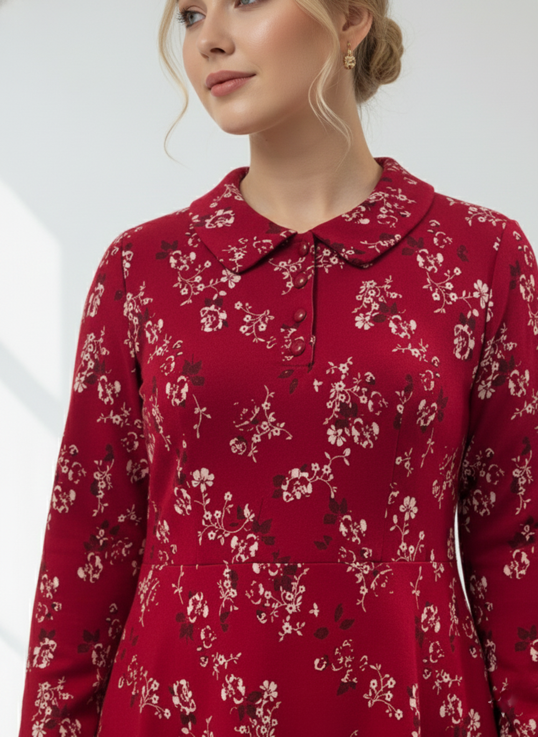 Váy Đầm ôm chân rủ Vải len  Cổ có lá bẻ bổ  cài khuy  Tay dài Dài đến bắp chân