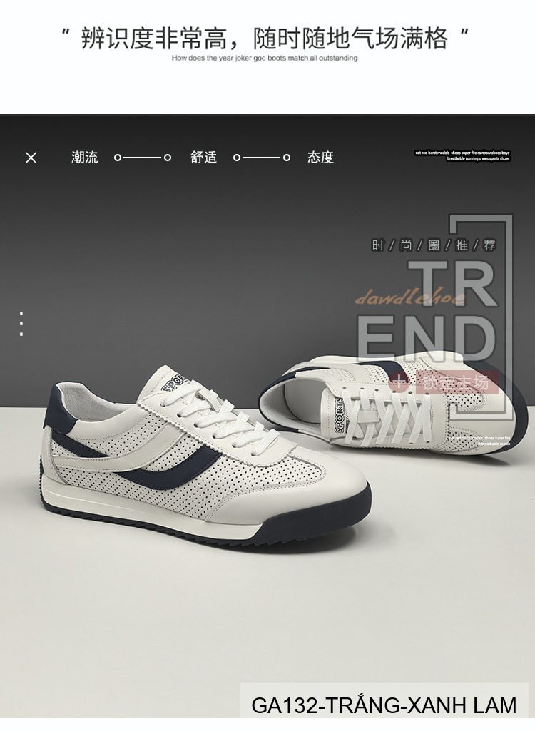 GA132 - Giày Sneaker Nam Phong Cách Hàn Quốc Đế Bằng Thoáng Khí Màu Trắng Xanh Lam & Trắng Mơ_thumbnail_6