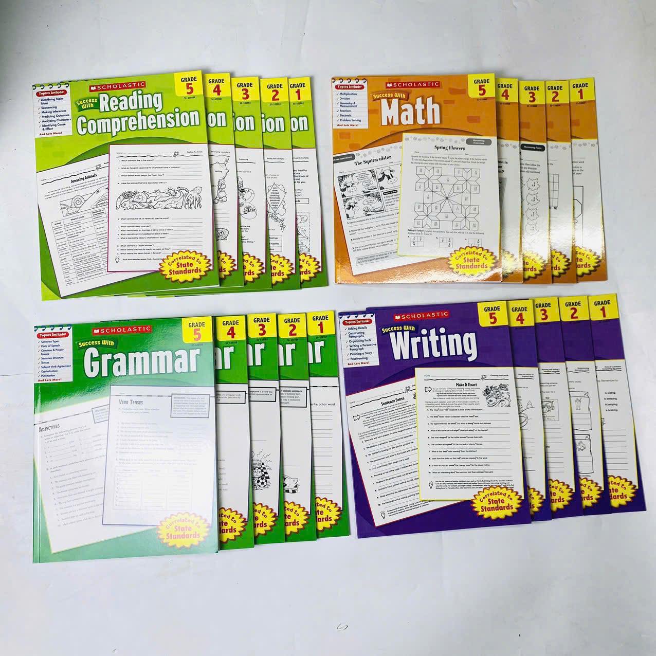 Bộ 4 cuốn sách Scholastic Reading, Math, Grammar, Writing