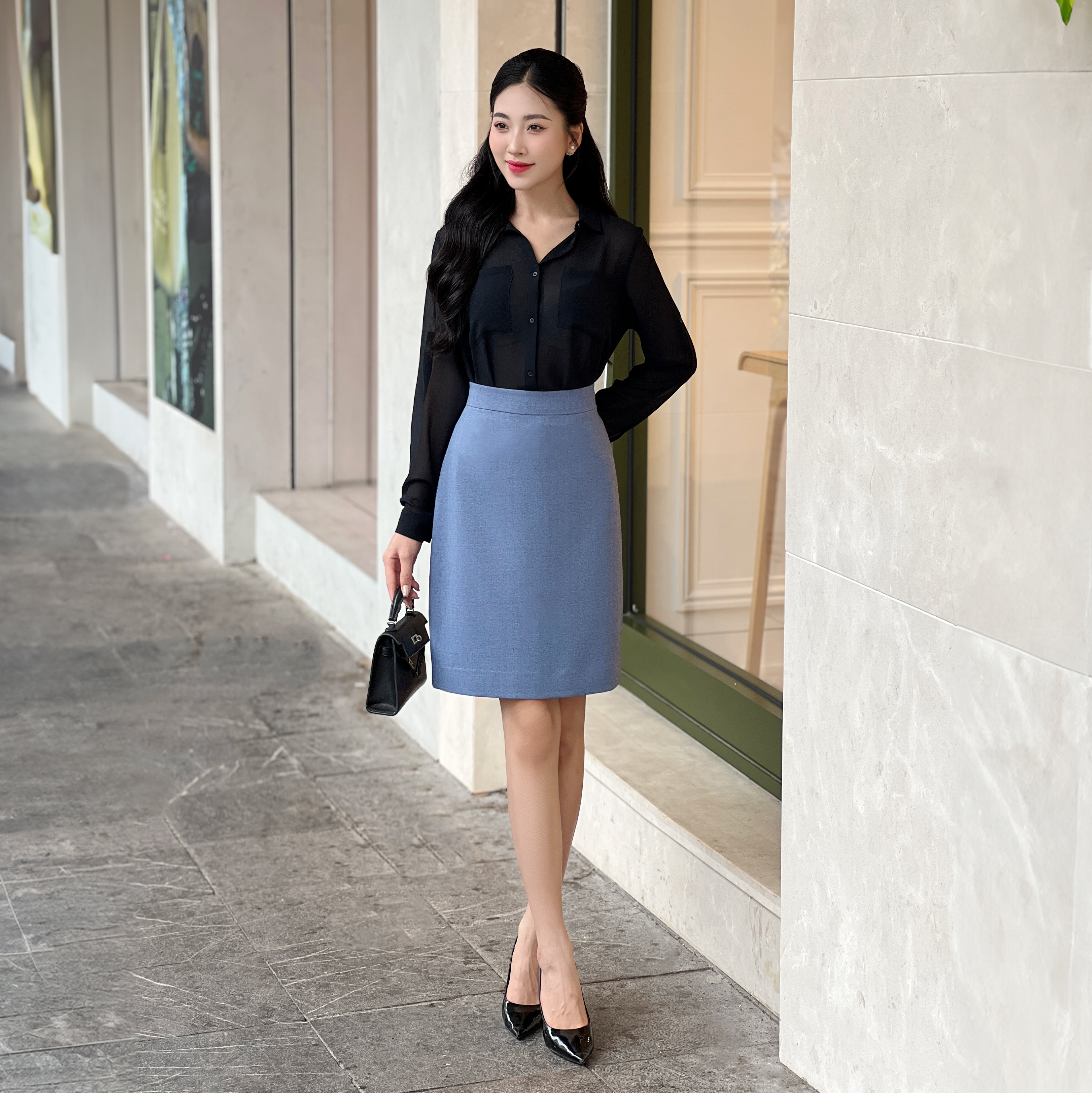 Chân váy chữ A công sở Narsis B24002 cạp cao, chất liệu thoáng mát, dễ chịu._thumbnail_4