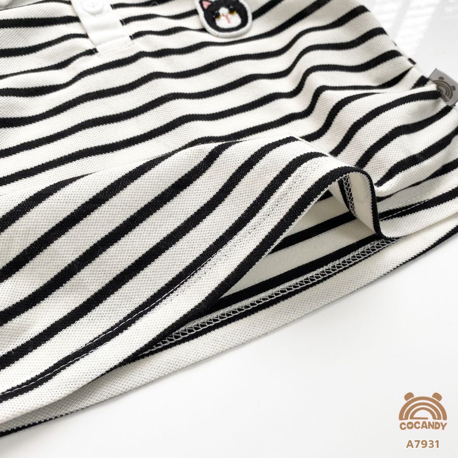 Áo cộc kẻ ĐEN sát nách cổ bẻ phối mèo đen_thumbnail_5