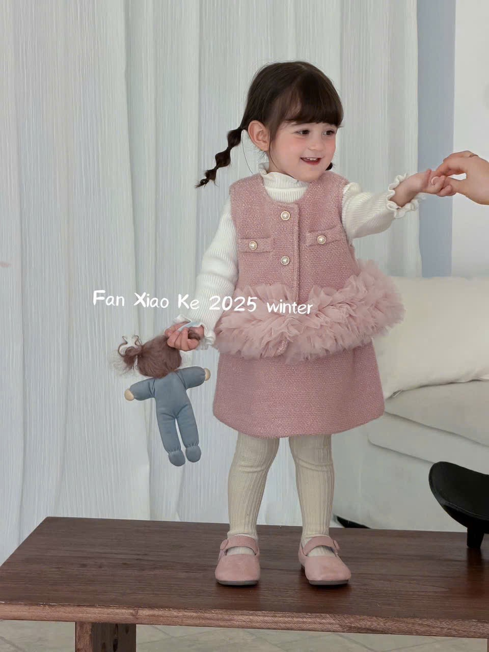 (S81) Set váy dạ 3 chi tiết màu hồng viền ren Fan Xiao Ke