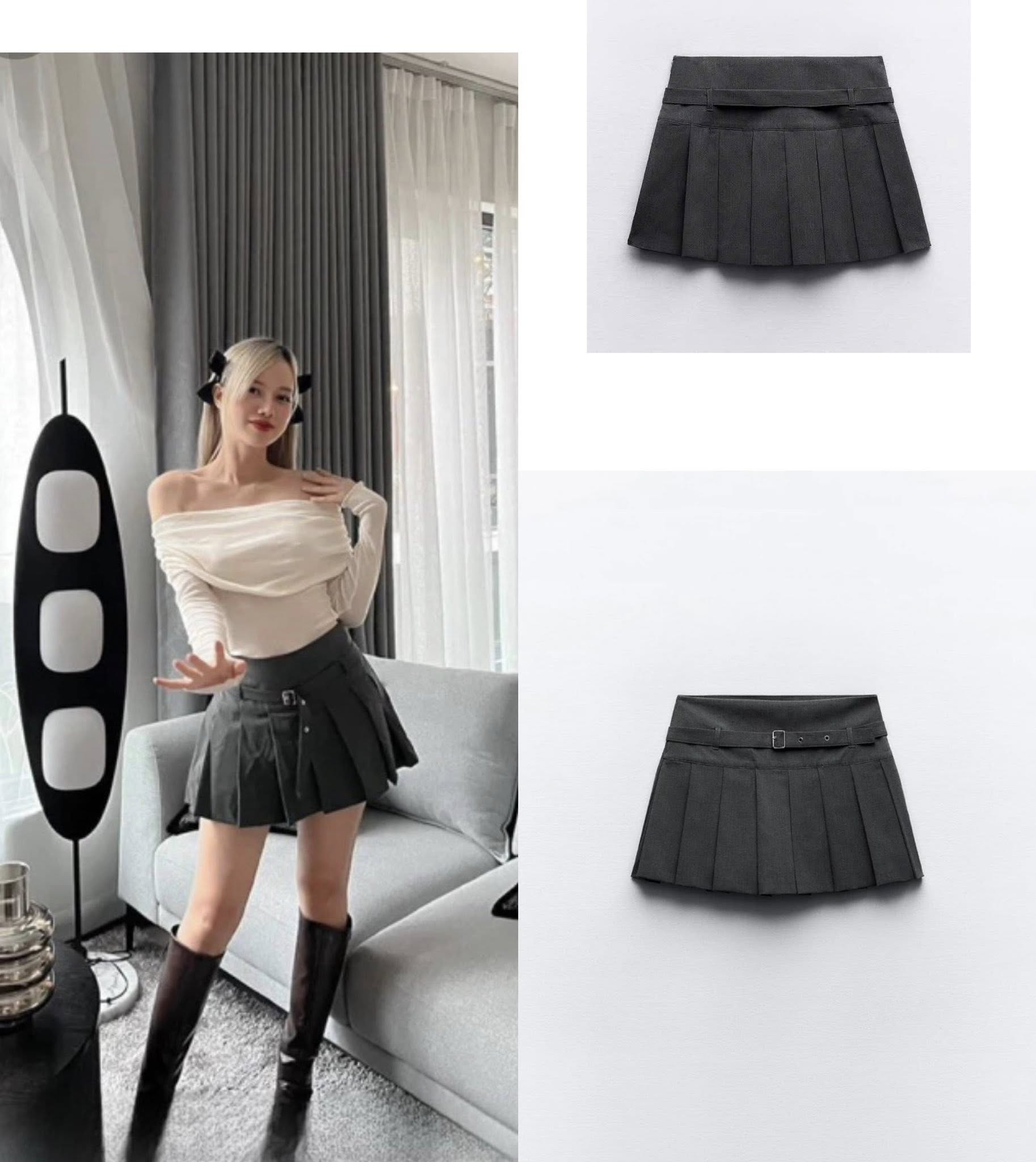 E245 CHÂN VÁY XÁM DẬP LI KÈM BELT ZR