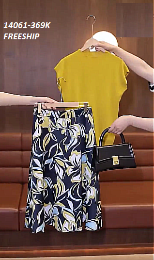 14061-Set áo tay ngắn cổ cao kèm chân váy hoa ( áo thun pc gen, váy lụa in)FREESHIP_thumbnail_2