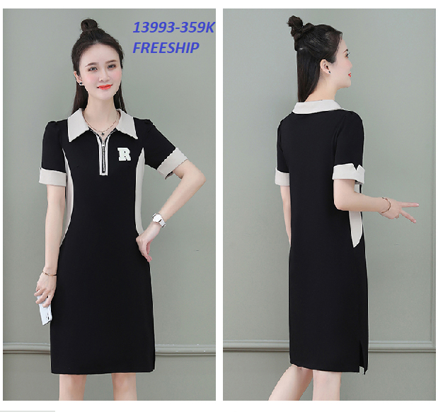 13993-Đầm suông cổ bẻ phối viền màu ( thun cát)FREESHIP_thumbnail_1
