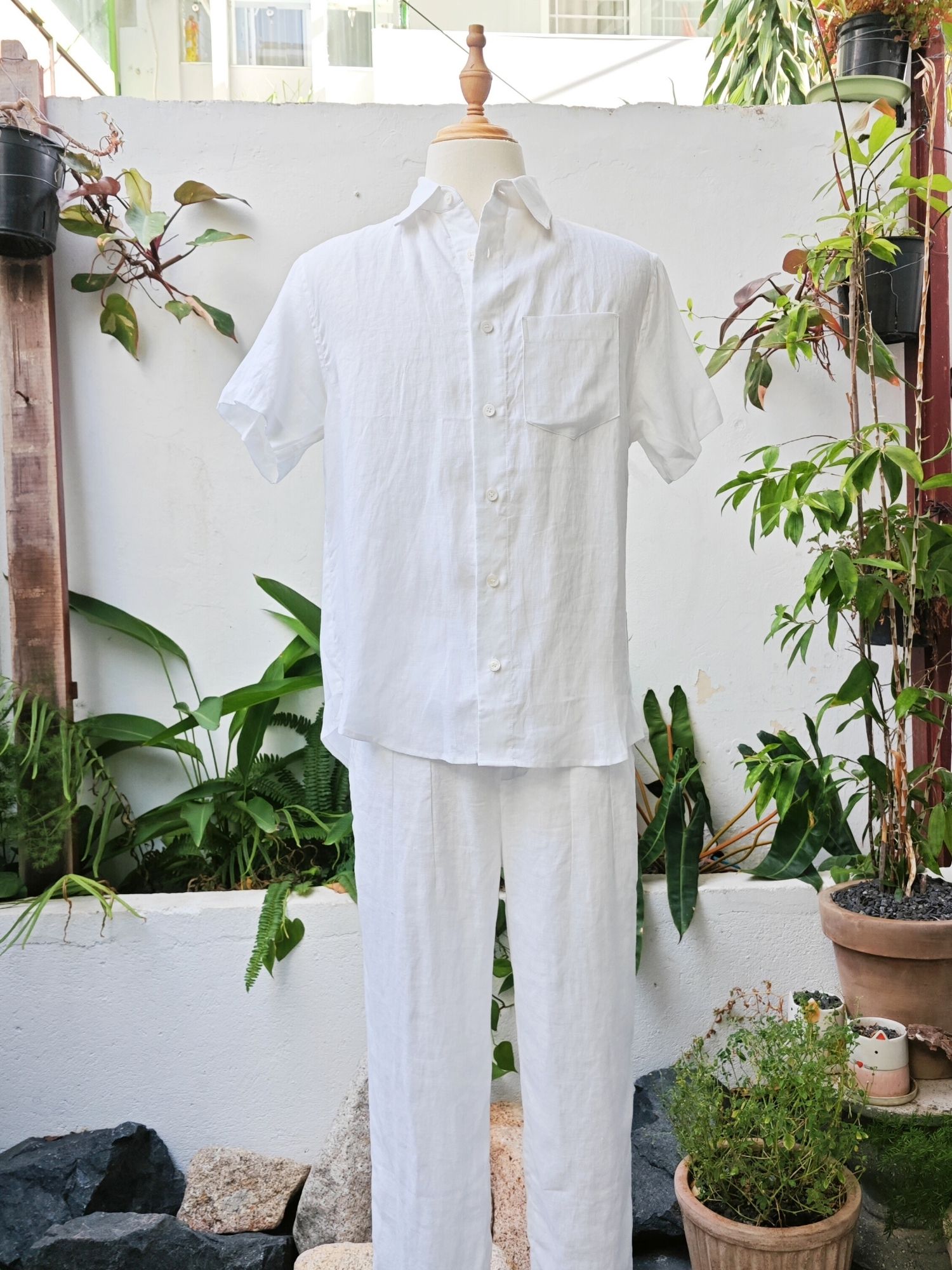 Sơ mi 100% linen tay ngắn cổ kiểu Đức
