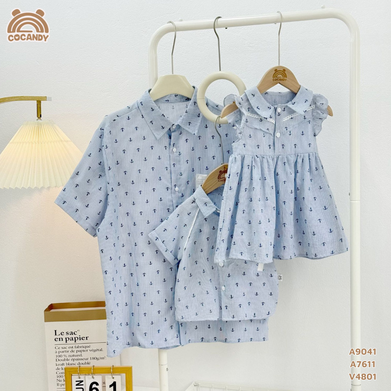 Áo cộc XANH sơ mi họa tiết mỏ neo BỐ_thumbnail_4