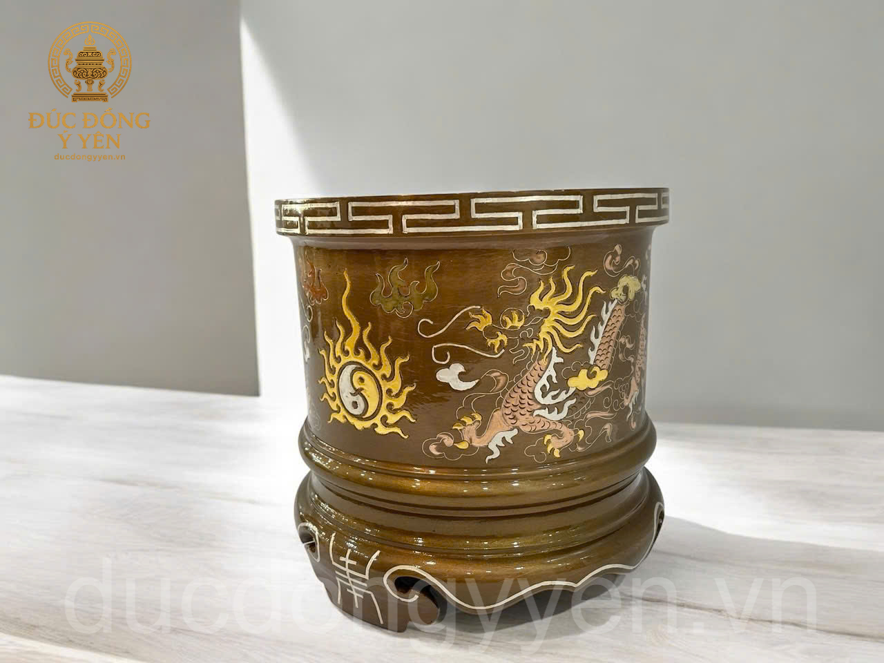 Bát hương khảm tam khí dát điểm vàng đúc đồng đỏ _thumbnail_2