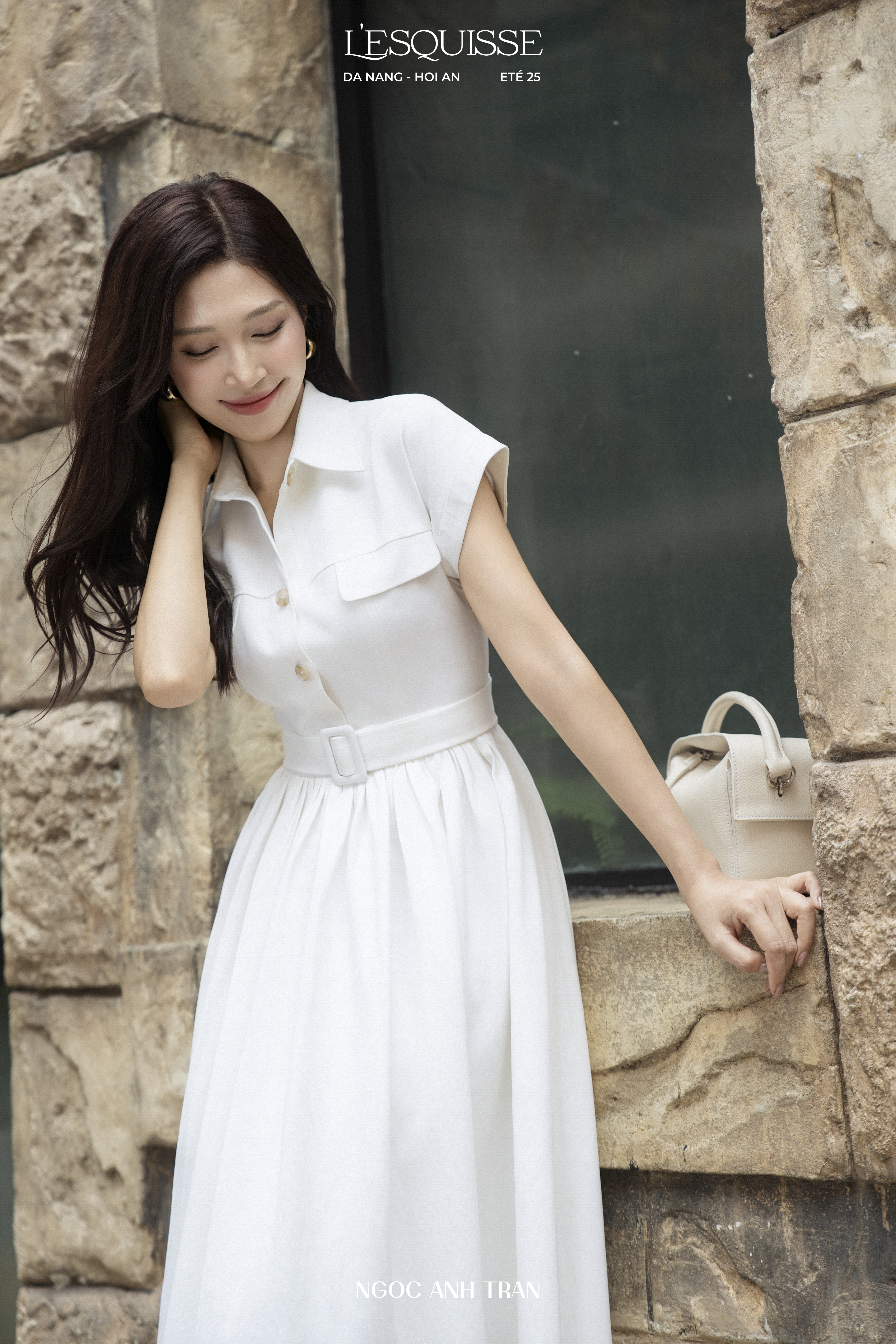 D122 - Váy Như Ý kèm đai trắng kem