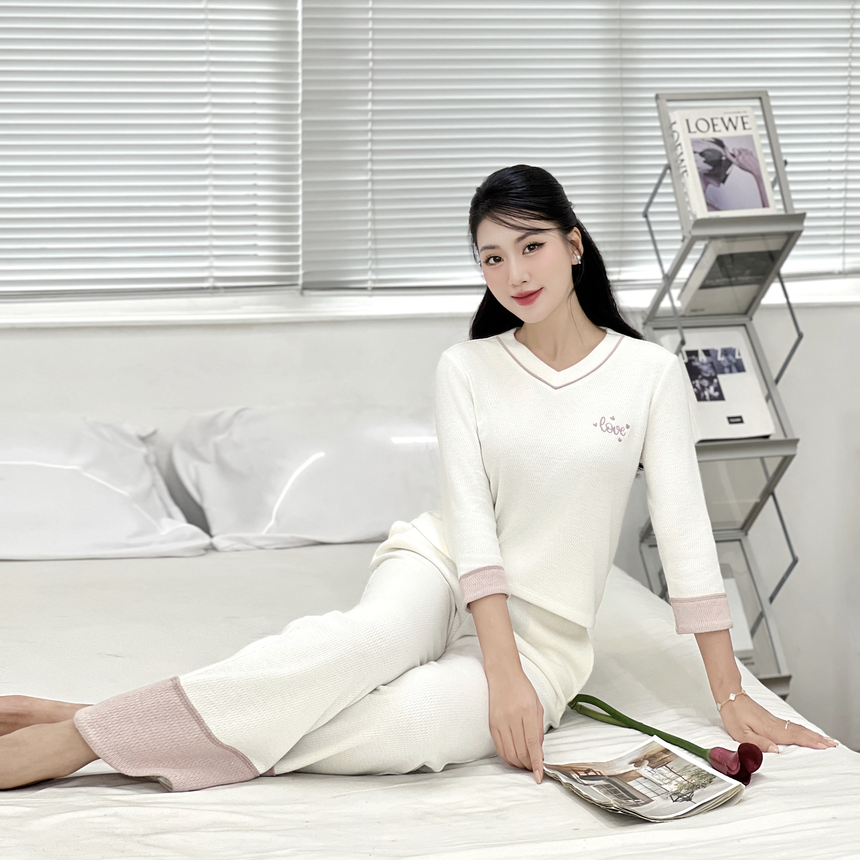 SET BỘ LEN THU ĐÔNG DÀI TAY THÊU CHỮ CHẤT LEN COTTON MỀM MẠI LÊN DÁNG ĐẸP BỘ MẶC NHÀ CỔ V CHẤT ẤM..._thumbnail_3