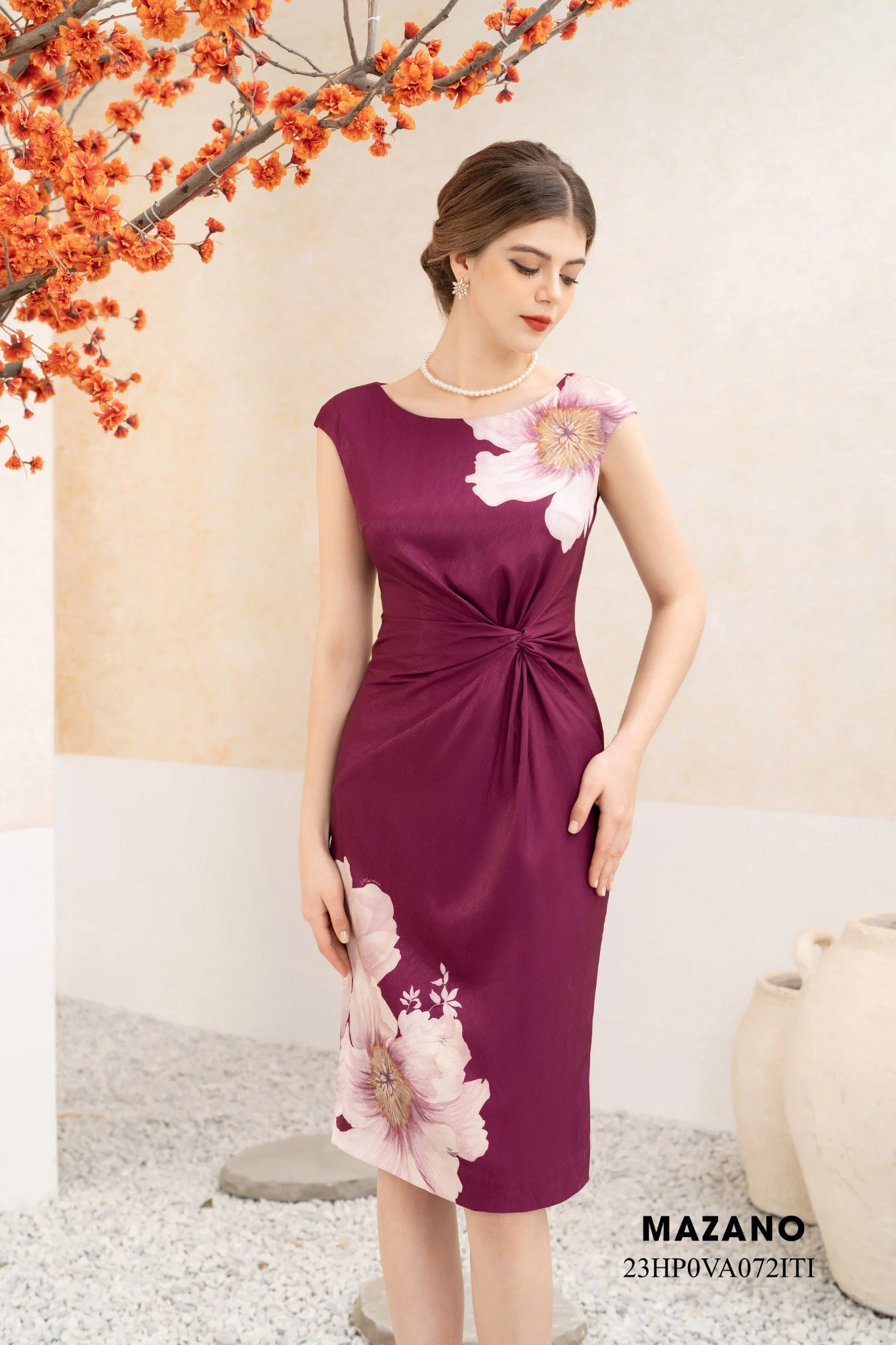 Váy Đầm ôm Vải lụa mỏng Họa tiết hoa 3D in bố cục Cổ tròn rộng Tay chờm Dài trên bắp chân