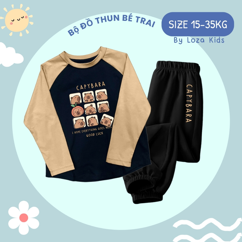 Bộ quần áo thu đông bé trai in hình Capybara - Đồ bộ bé trai size15-35kg Loza Kids BY001_thumbnail_1