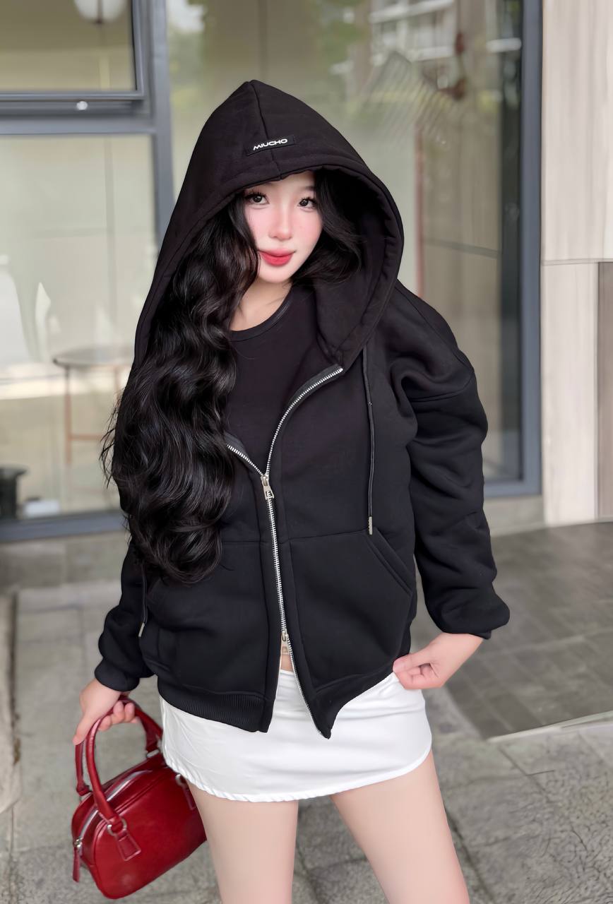 Áo hoodie zip unisex form boxy HXT01 Miucho vải nỉ bông dày dặn khóa kéo_thumbnail_2