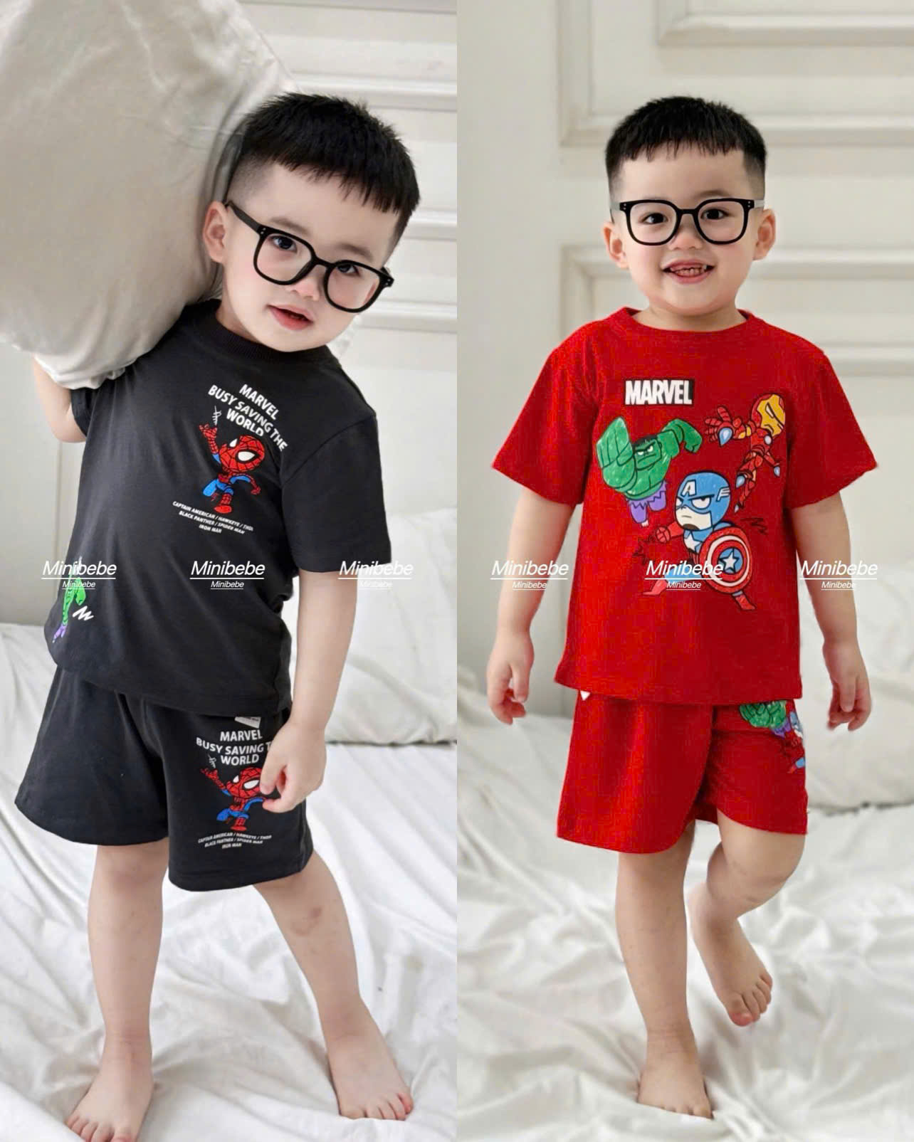 B34 SET 2 BỘ CỘC ĐỎ ĐEN MARVEL MINIBEBE- A100.103