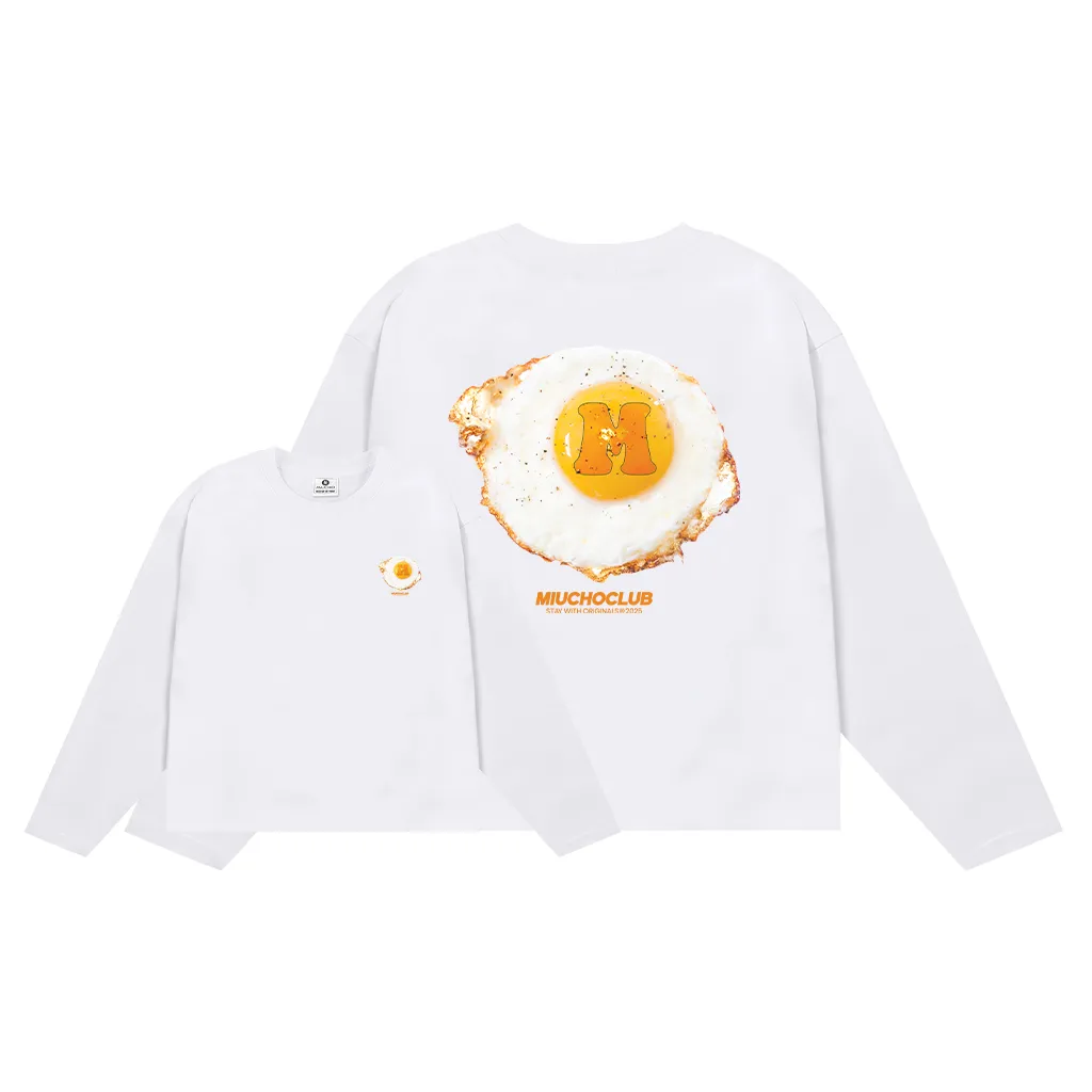 Áo thun boxy nữ tay dài hình trứng ốp la 2642 Miucho vải cotton co giãn 2c thoáng mát in mix_thumbnail_0