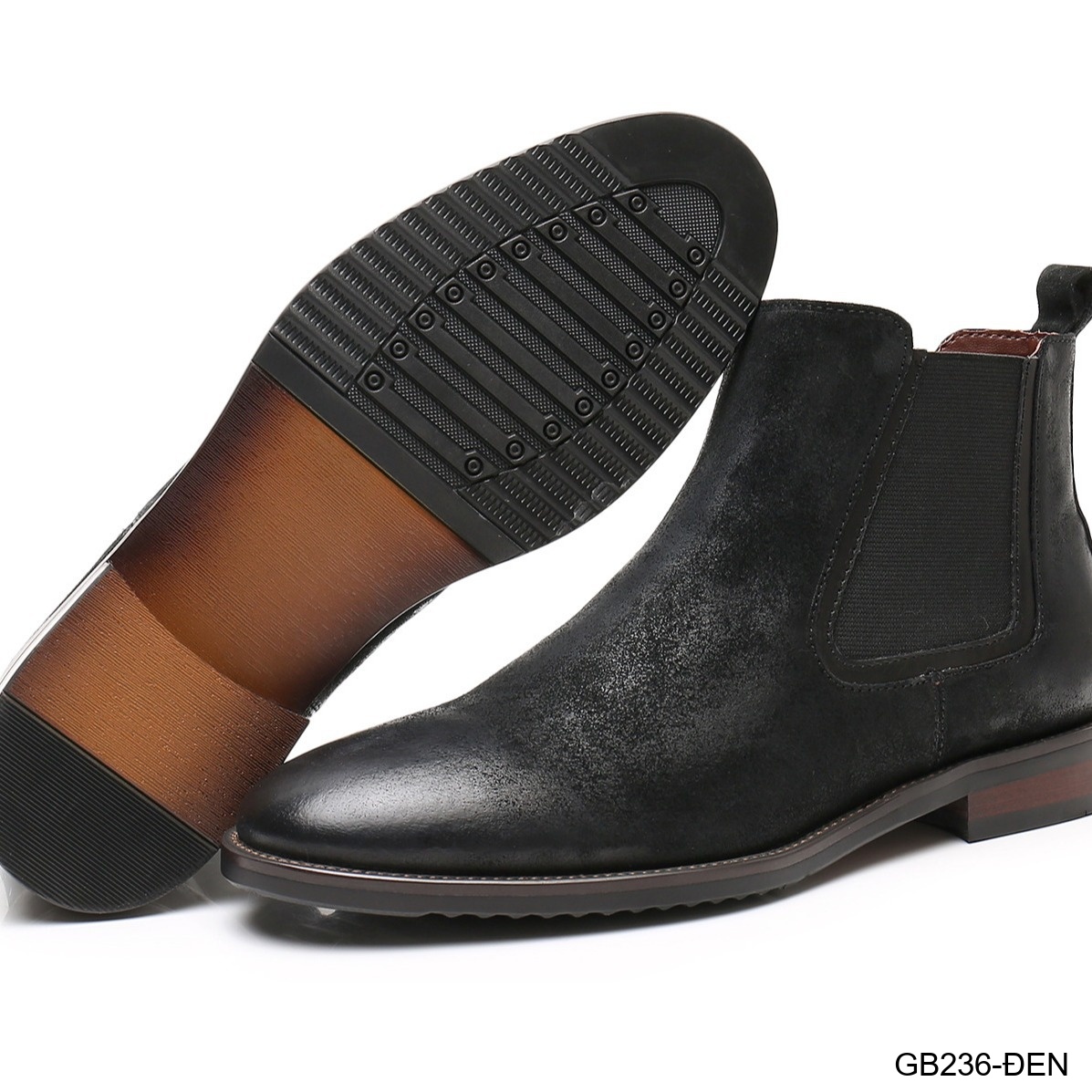 GB236 - Giày Chelsea Nam Da Heo Phong Cách Anh Quốc, Đế Cao Su Thoáng Khí, Màu Đen Kaki_thumbnail_5