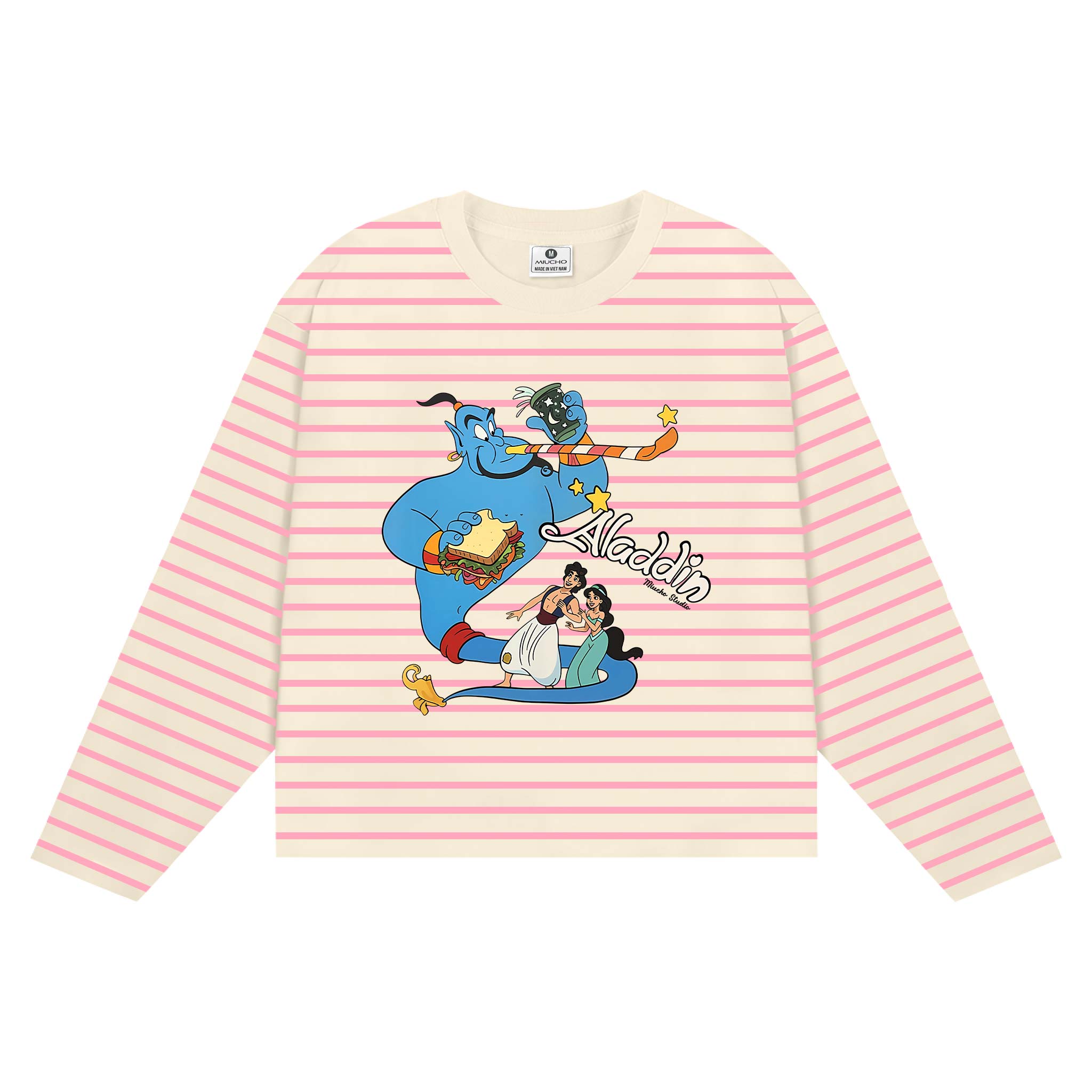 Áo thun boxy unisex Miucho vải rib thoáng mát tay dài cổ tròn Aladin in mix 2696_thumbnail_6