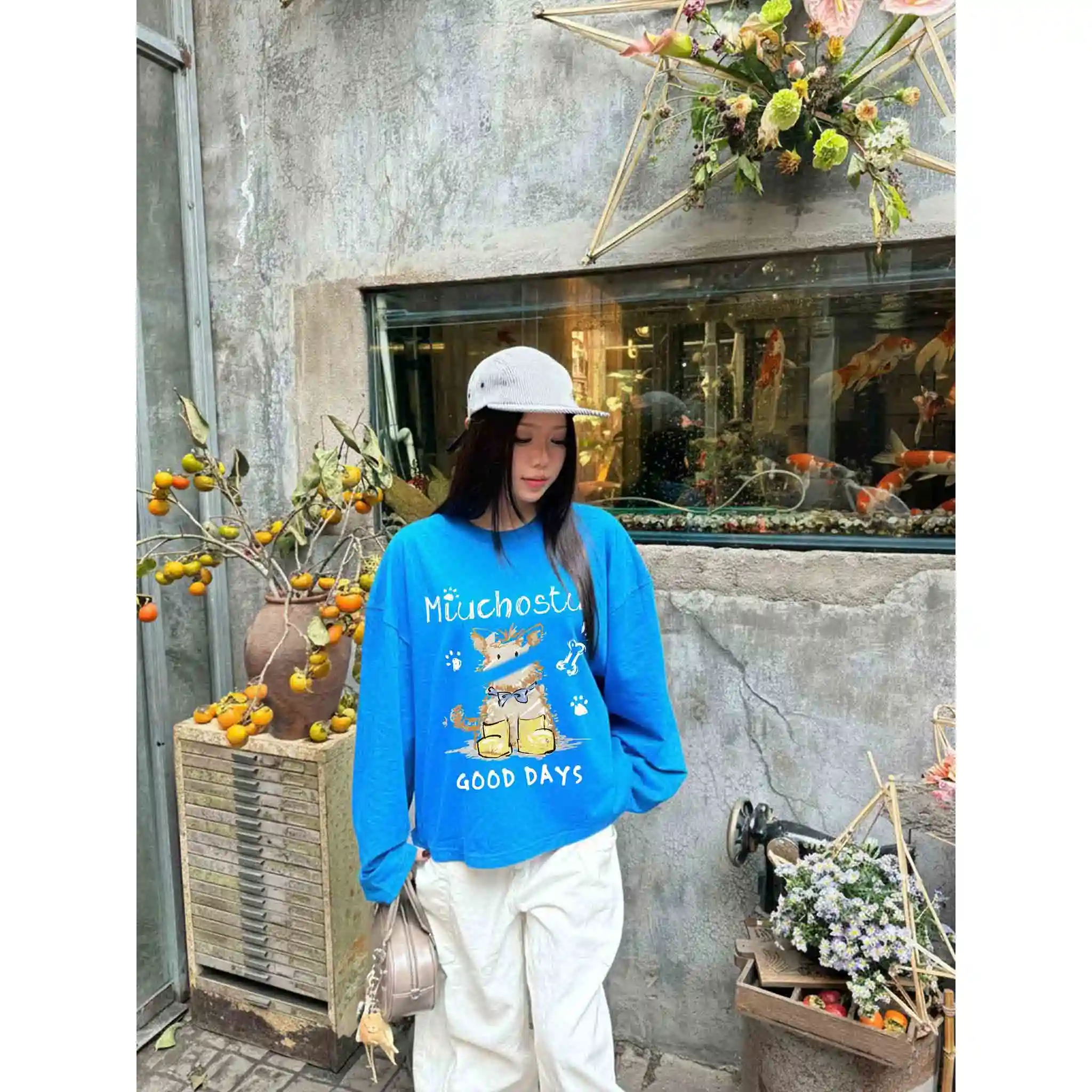 Áo thun tay dài form boxy Miucho vải cotton dày dặn thoáng mát Good days in mix 2800_thumbnail_3