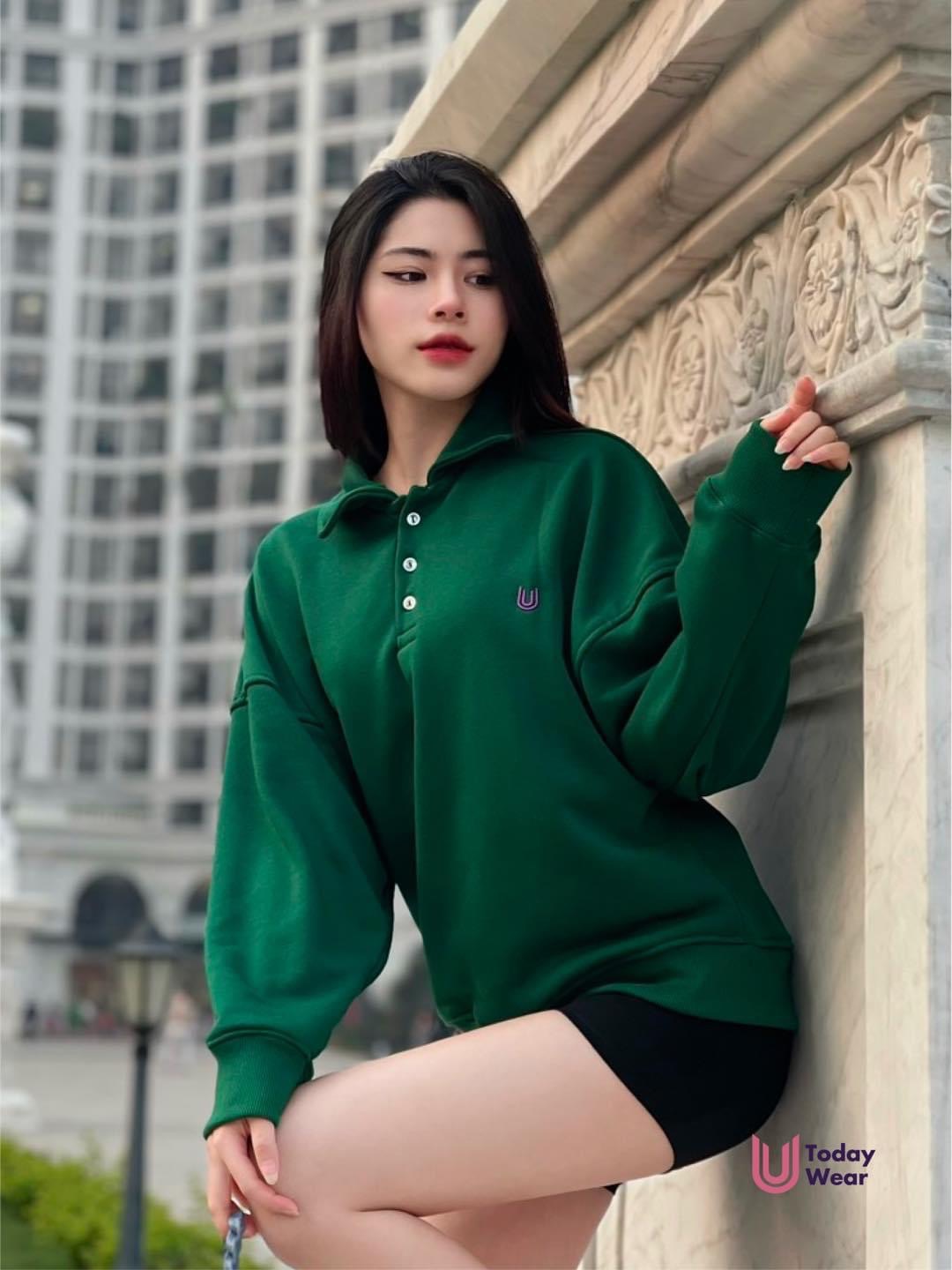 Áo nỉ Basic Sweater cổ polo cài nút form rộng_thumbnail_3