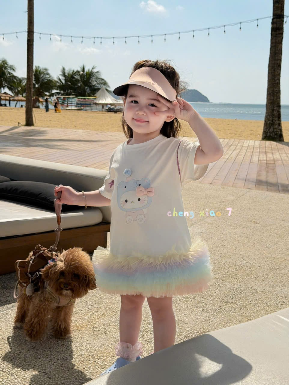 CX84 - Váy bé gái in hình dễ thương phối chân voan cầu vồng phong cách đáng yêu hãng CX7