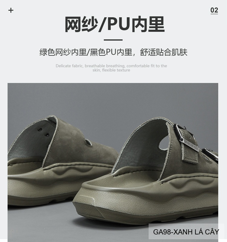 GA98 - Dép xỏ ngón nam đế dày thời trang, da bò mềm, hai quai khóa kim loại, màu Xanh Lá Cây và Đen_thumbnail_15