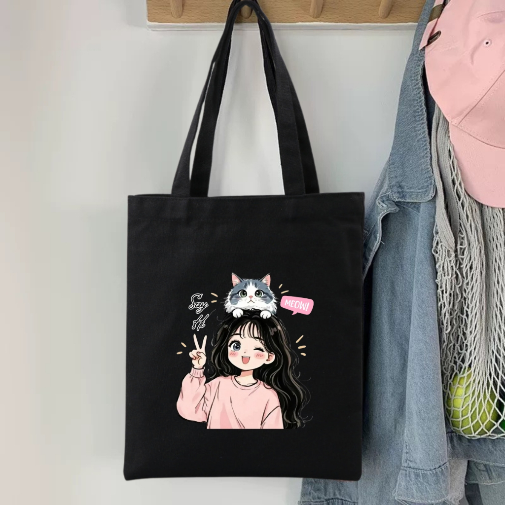 Túi tote vải canvas We Tee hình cô gái hottrend đội mũ thỏ trắng, có khóa kéo và ngăn phụ - WTU09_thumbnail_12