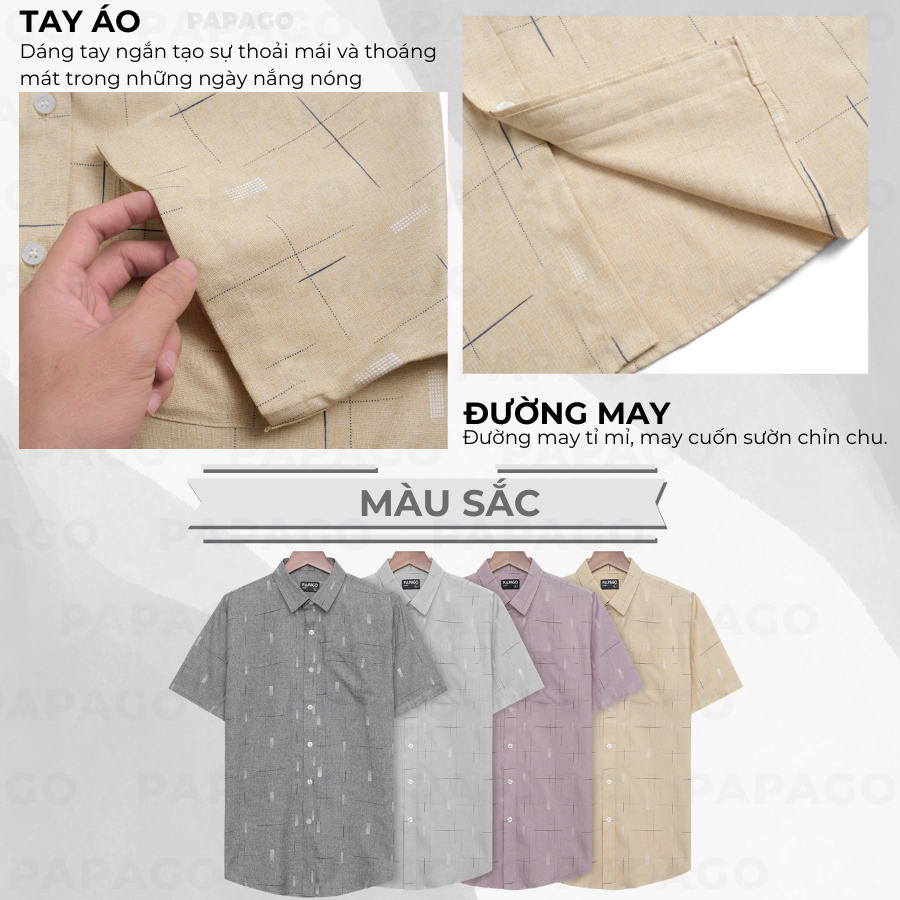 Áo sơ mi nam trung niên PAPAGO tay ngắn lai bầu vải xô đũi in họa tiết - P24SNHT009_thumbnail_5