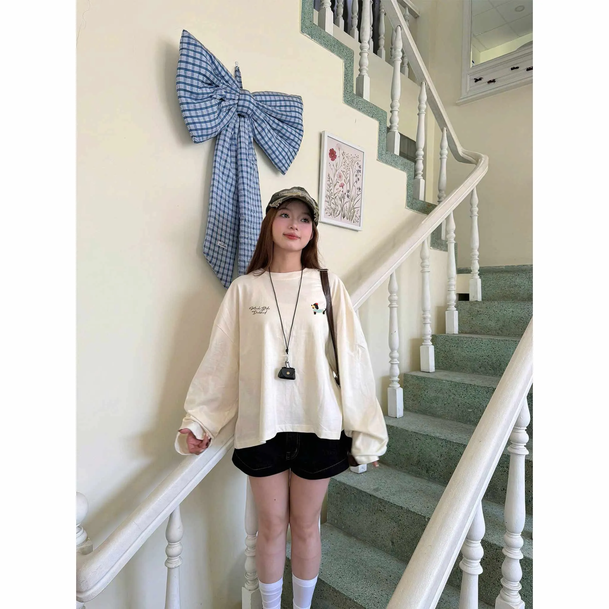 Áo thun boxy tay dài unisex basic 2644 Miucho vải cotton cao cấp thoáng mát co giãn 2 chiều_thumbnail_5